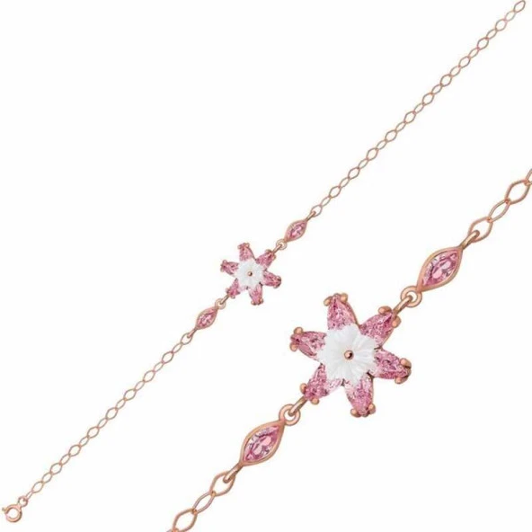 Gümüş Rose Pembe Lotus Çiçeği Bileklik ürün görseli 1