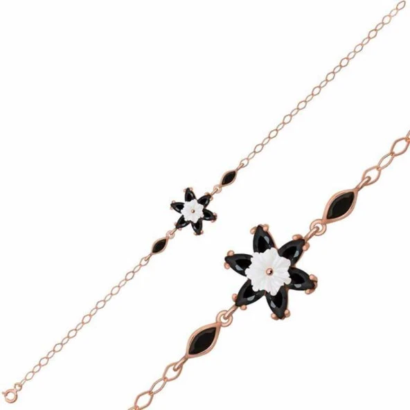 Gümüş Rose Siyah Lotus Çiçeği Bileklik ürün görseli 1