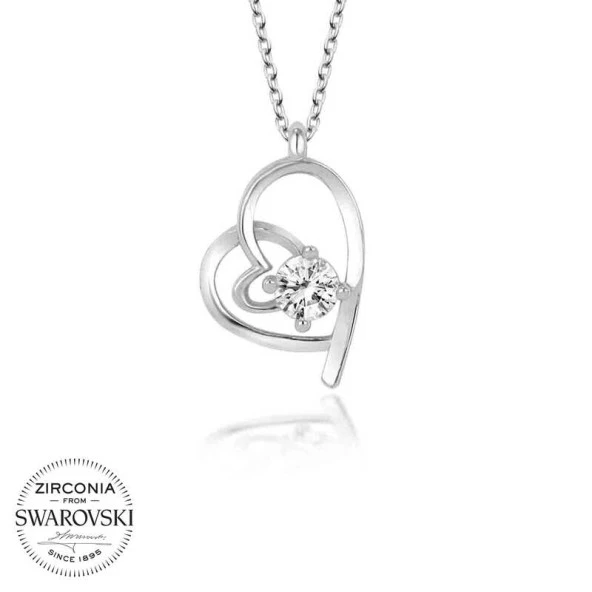 Swarovski Taşlı Gümüş Kalp Bayan Kolye - Resim 2