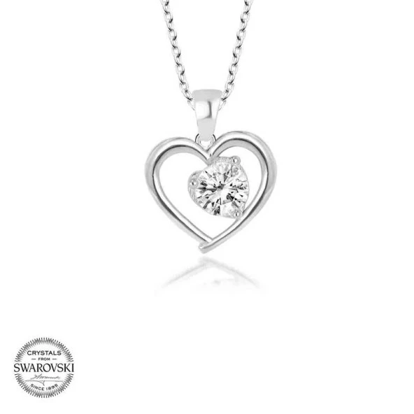 Swarovski Taşlı Gümüş Kalp Bayan Kolye - Resim 2