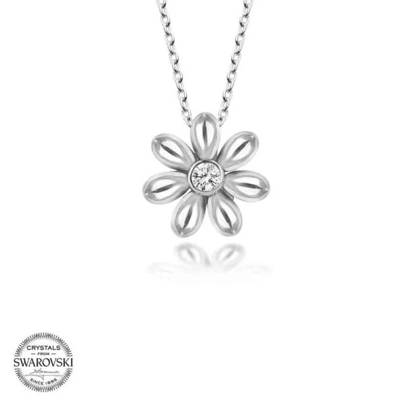 Swarovski Taşlı Gümüş Papatya Bayan Kolye - Resim 2