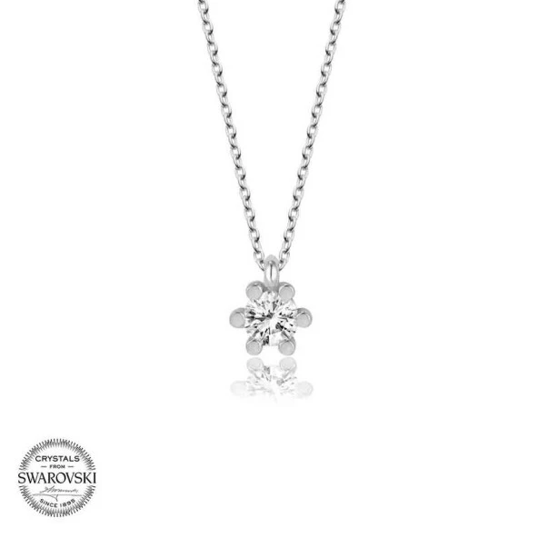 Swarovski Taşlı Gümüş Tektaş Bayan Kolye - Resim 2