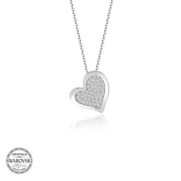 Swarovski Taşlı Gümüş Kalp Bayan Kolye - Resim 2
