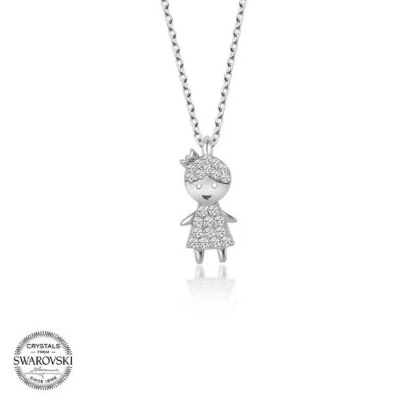 Swarovski Taşlı Gümüş Çocuk Bayan Kolye - Resim 2