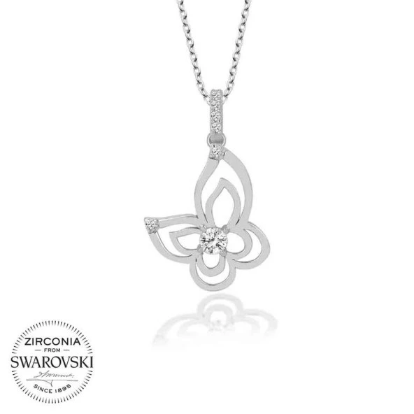 Swarovski Taşlı Gümüş Kelebek Bayan Kolye - Resim 2