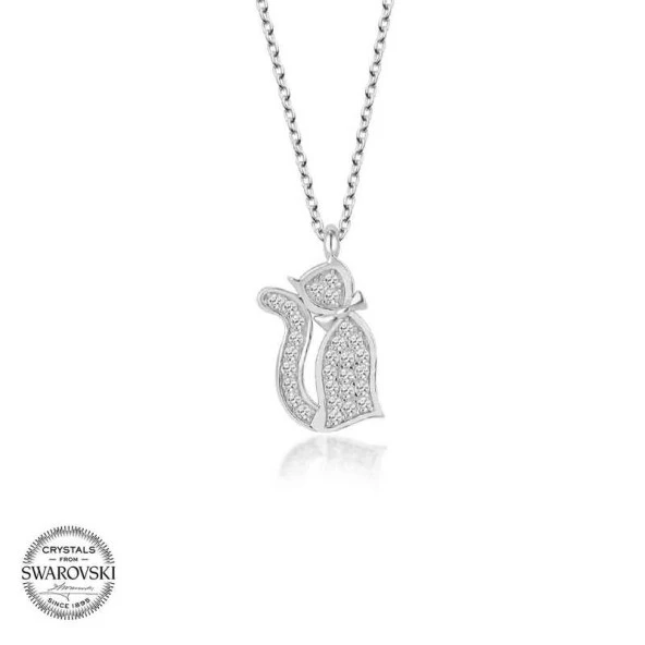 Swarovski Taşlı Gümüş Kedi Bayan Kolye ürün görseli 1