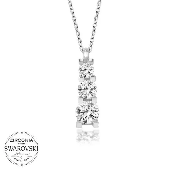 Swarovski Taşlı Gümüş Üçtaş Tektaş Bayan Kolye - Resim 2