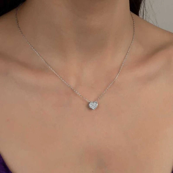 Swarovski Taşlı Gümüş Kalp Bayan Kolye ürün görseli 1