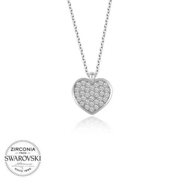 Swarovski Taşlı Gümüş Kalp Bayan Kolye - Resim 2