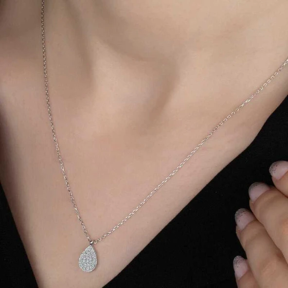 Swarovski Taşlı Gümüş Damla Bayan Kolye ürün görseli 1