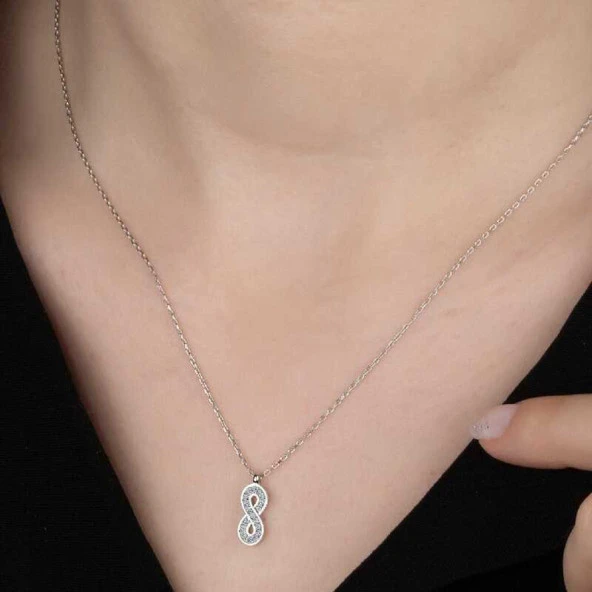 Swarovski Taşlı Gümüş Sonsuzluk Bayan Kolye ürün görseli 1