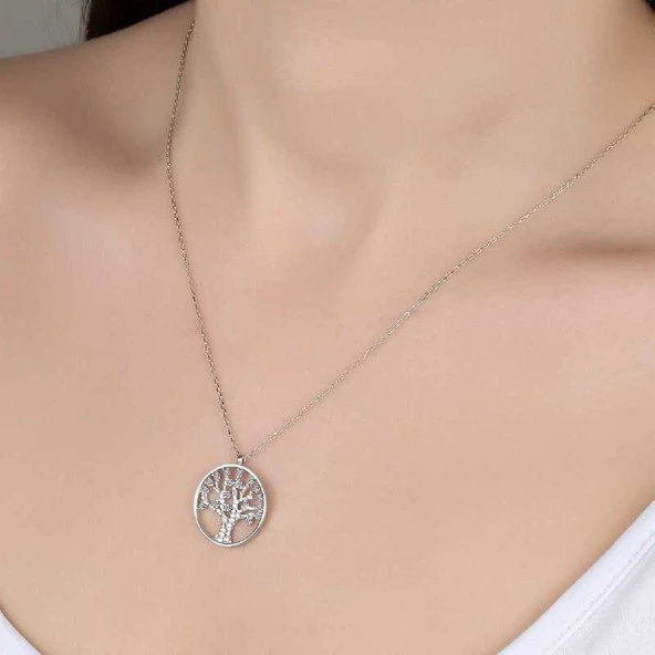 Swarovski Taşlı Gümüş Hayat Ağacı Bayan Kolye ürün görseli 1