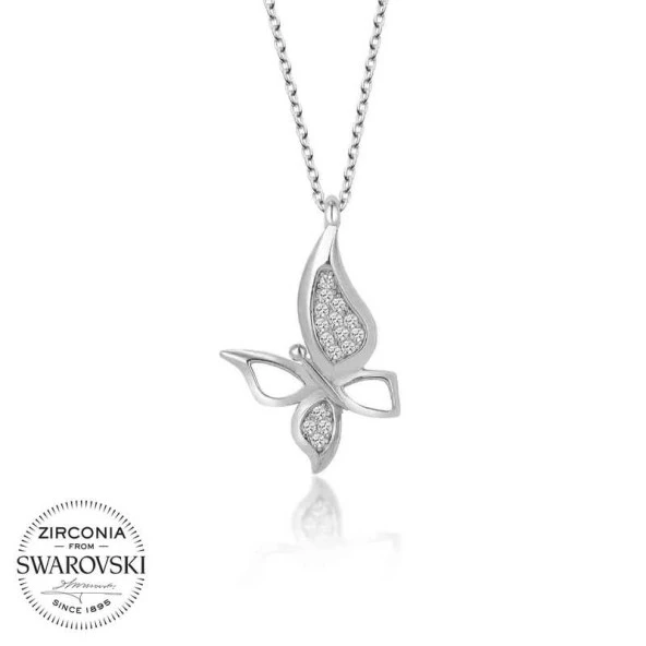 Swarovski Taşlı Gümüş Kelebek Bayan Kolye - Resim 2