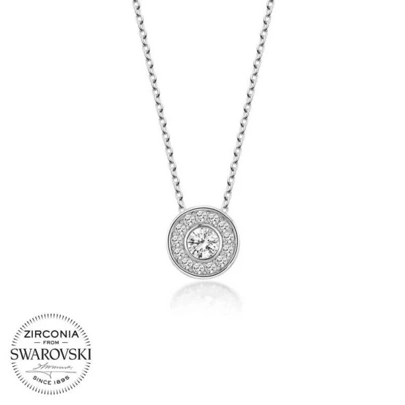 Swarovski Taşlı Gümüş Çember Tektaş Bayan Kolye - Resim 2