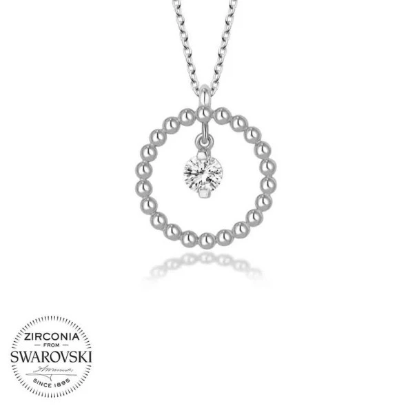 Swarovski Taşlı Gümüş Çember Tektaş Bayan Kolye - Resim 2