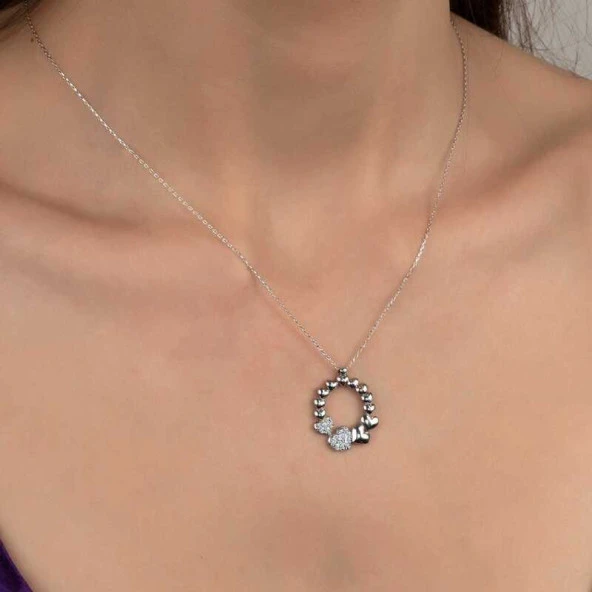 Swarovski Taşlı Gümüş Çember Kalp Bayan Kolye ürün görseli 1