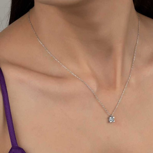 Swarovski Taşlı Gümüş Tektaş Bayan Kolye ürün görseli 1