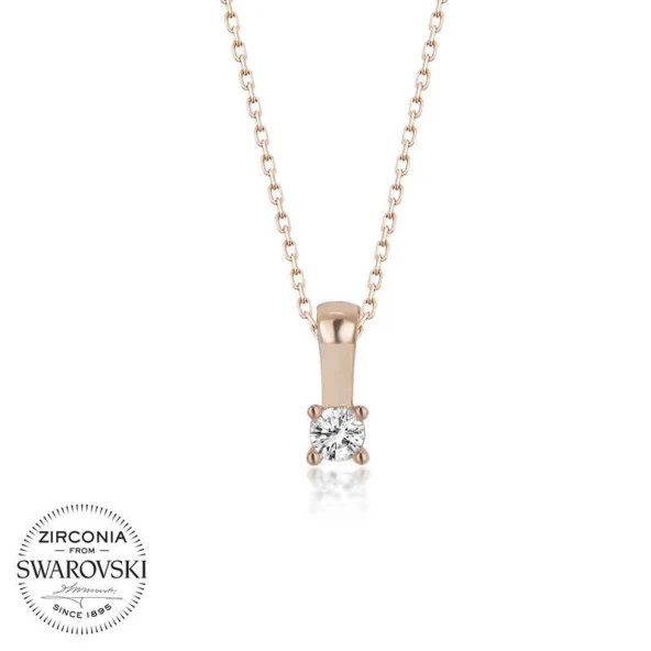 Swarovski Taşlı Gümüş Tektaş Bayan Kolye - Resim 2