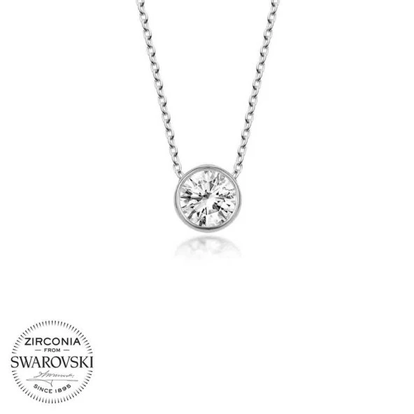 Swarovski Taşlı Gümüş Tektaş Bayan Kolye - Resim 2