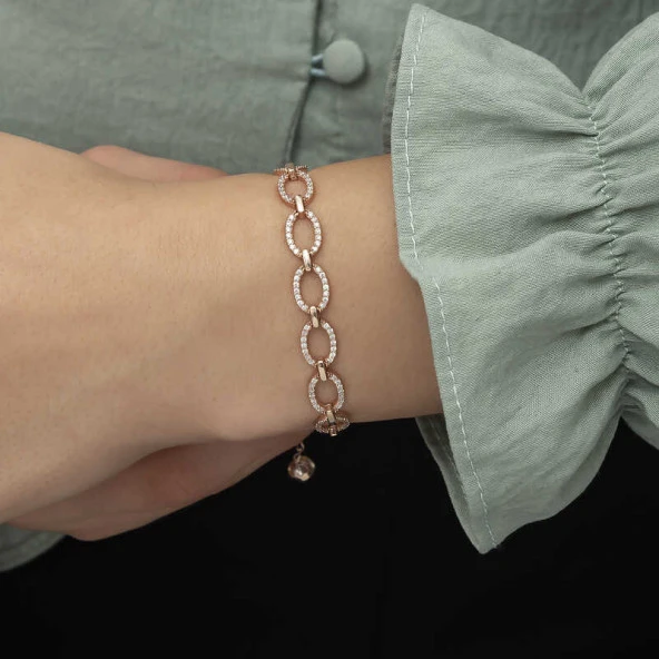 Gümüş Rose Oval Taşlı Bayan Bileklik - Resim 3