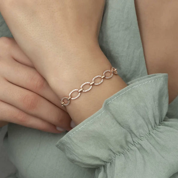 Gümüş Rose Oval Taşlı Bayan Bileklik - Resim 4
