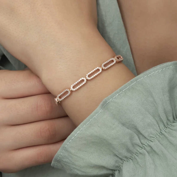 Gümüş Rose Oval Taşlı Bayan Bileklik - Resim 2