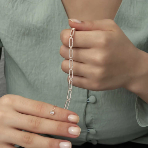 Gümüş Rose Oval Taşlı Bayan Bileklik - Resim 6