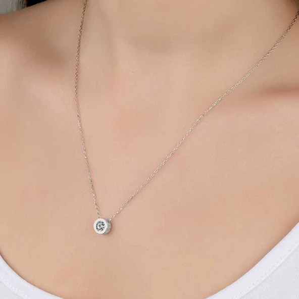 Swarovski Taşlı Gümüş Çember Tektaş Bayan Kolye ürün görseli 1