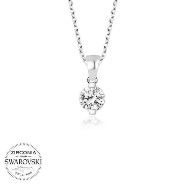 Swarovski Taşlı Gümüş Tektaş Bayan Kolye - Resim 2