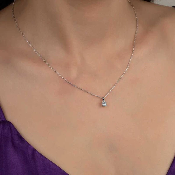 Swarovski Taşlı Gümüş Tektaş Bayan Kolye ürün görseli 1