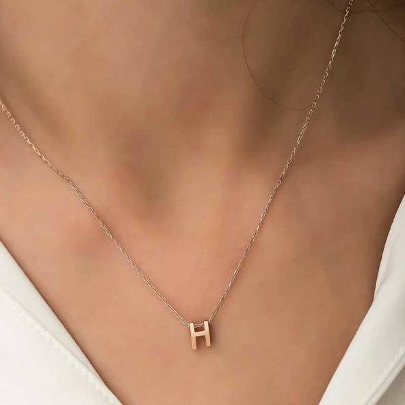 Gümüş Rose 3 Boyutlu H Harf Bayan Kolye ürün görseli 1