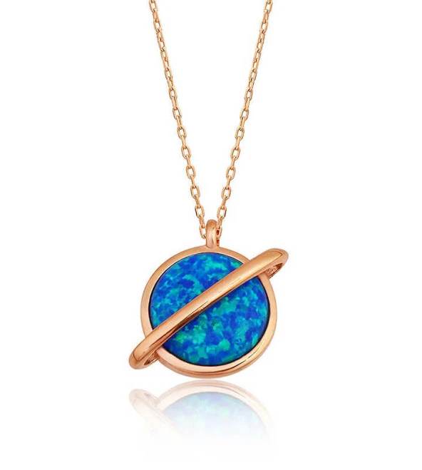 Gümüş Rose Opal Taşlı Gezegen Bayan Kolye ürün görseli 1