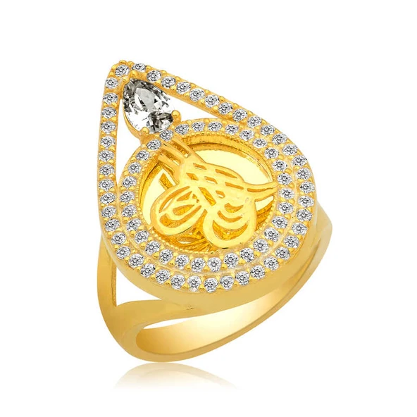 Gümüş Gold Tuğralı Bayan Yüzük - Resim 2