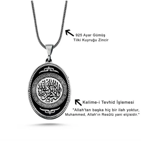 Gümüş Kelime-i Tevhid Kolye ürün görseli 1