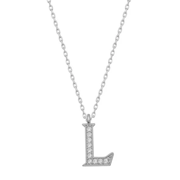 Gümüş Rodyum L Harfi Kadın Kolye - Resim 2