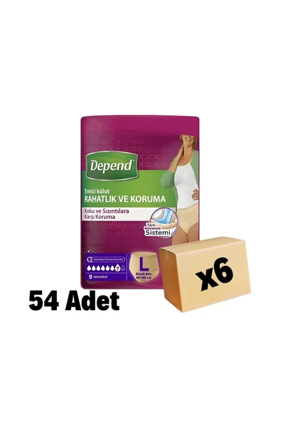 Depend Emici Külot L Beden 9adetx6paket Toplam 54adet ürün görseli 1