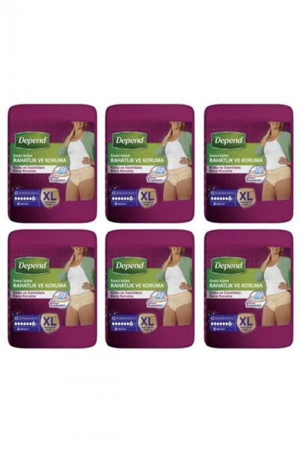 Depend Emici Külot Bayan Extra Büyük Boy Xlarge Beden 6 lı Paket 60 Adet ürün görseli 1