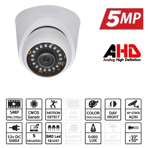EZCOOL EZ-5025HD 5 MP 3.6MM LENS AHD DOME KAMERA ürün görseli 1