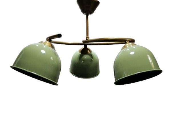 MYLİGHTS  ÜÇLÜ HAKİ YEŞİL METAL AVİZE  VİNTAGE AVİZE ürün görseli 1