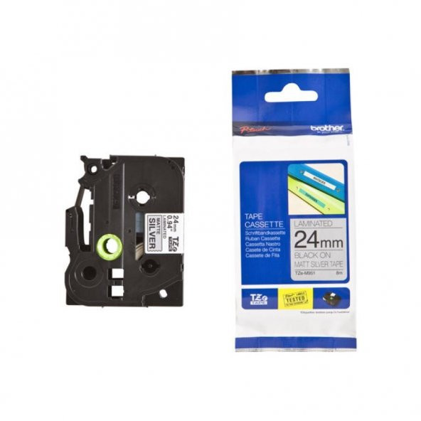 Brother Tze-M951 24 Mm Mat Gümüş Üzeri Siyah Laminasyonlu Etiket ürün görseli 1