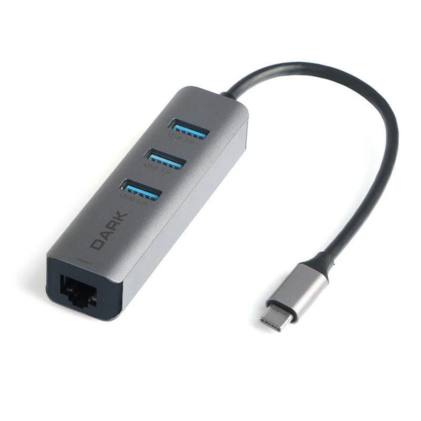 DARK USB3.1 TypeC - 3 x USB3.0 HUB ve 1 x Gigabit Ethernet DK-AC-U31X3GL ürün görseli 1