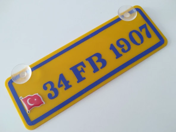 SARI DEKOR PLAKA - 34 FB 1907 kişiye özel (22x7,5cm) SARI LACİVERT PLAKA vantuzlu Pleksi Dekor Levha ürün görseli 1
