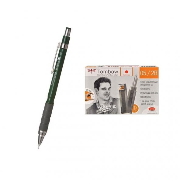 Tombow Uçlu Kalem Sh-300 Grip Koyu Yeşil 0.5 mm + 12 Tüp Tombow 0.5mm 2B Min ürün görseli 1