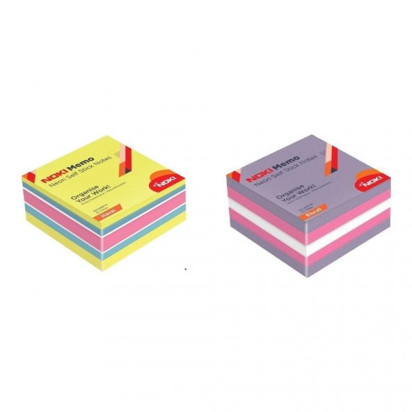 Noki Memo Neon Yapışkanlı Küp Blok 75 x 75 mm 2li Havai-Ebruli ürün görseli 1