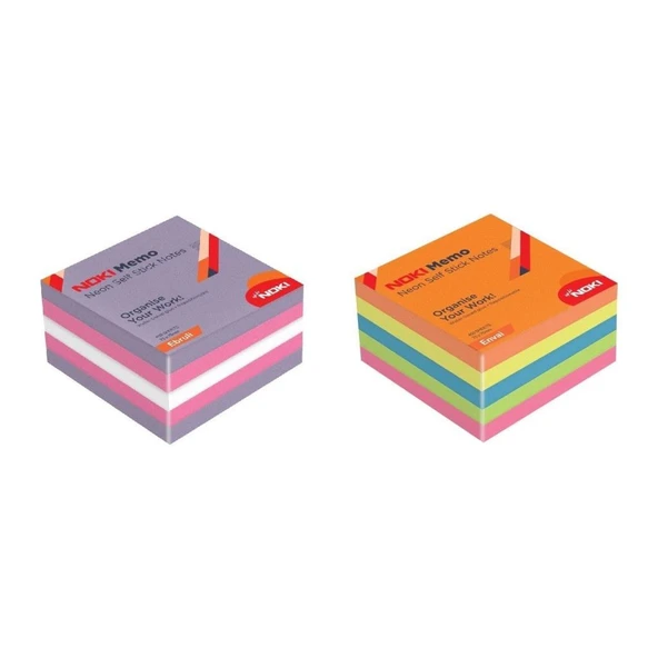 Noki Memo Neon Yapışkanlı Küp Blok 75 x 75 mm 2'li Envai-Ebruli ürün görseli 1