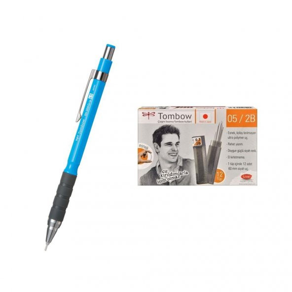Tombow Uçlu Kalem Sh-300 Grip Açık Mavi 0.5 mm + 12 Tüp Tombow 0.5mm 2B Min ürün görseli 1