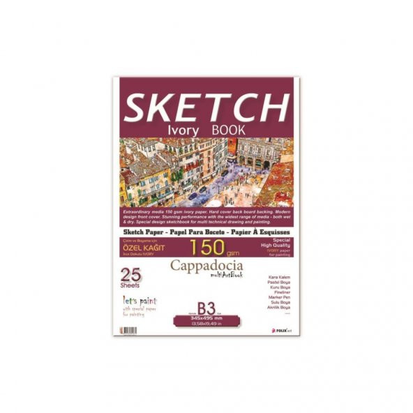 Folix Sketchbook Cappadocia 34,5 x 49,5 B3 Tutkallı 150 Gr. İvory 25 Yaprak Eskiz Defteri ürün görseli 1