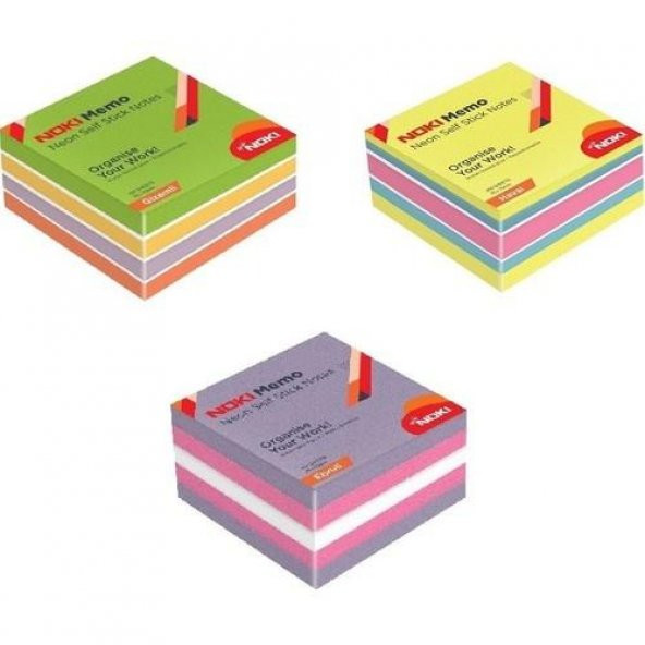 Noki Memo Neon Yapışkanlı Küp Blok 75 x 75 mm 3lü Gizemli-Havai-Ebruli ürün görseli 1