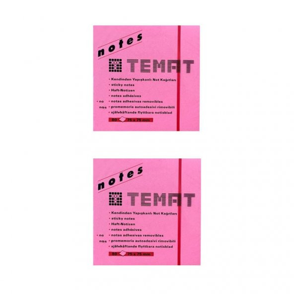 Temat 75 X 75 Mm Fosforlu Pembe Postit - Yapışkanlı Kağıt 2Lİ ürün görseli 1