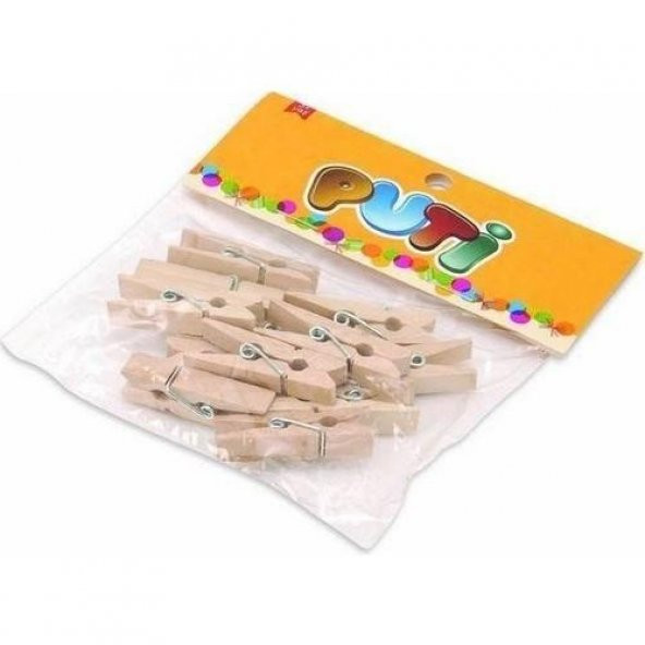 Puti Ahşap Büyük Mandal Natural 12li ürün görseli 1